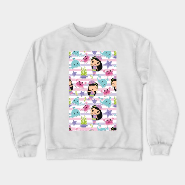 Cute Beautiful Mermaid & Dolphin Fish Pattern Artwork Crewneck Sweatshirt by Artistic muss